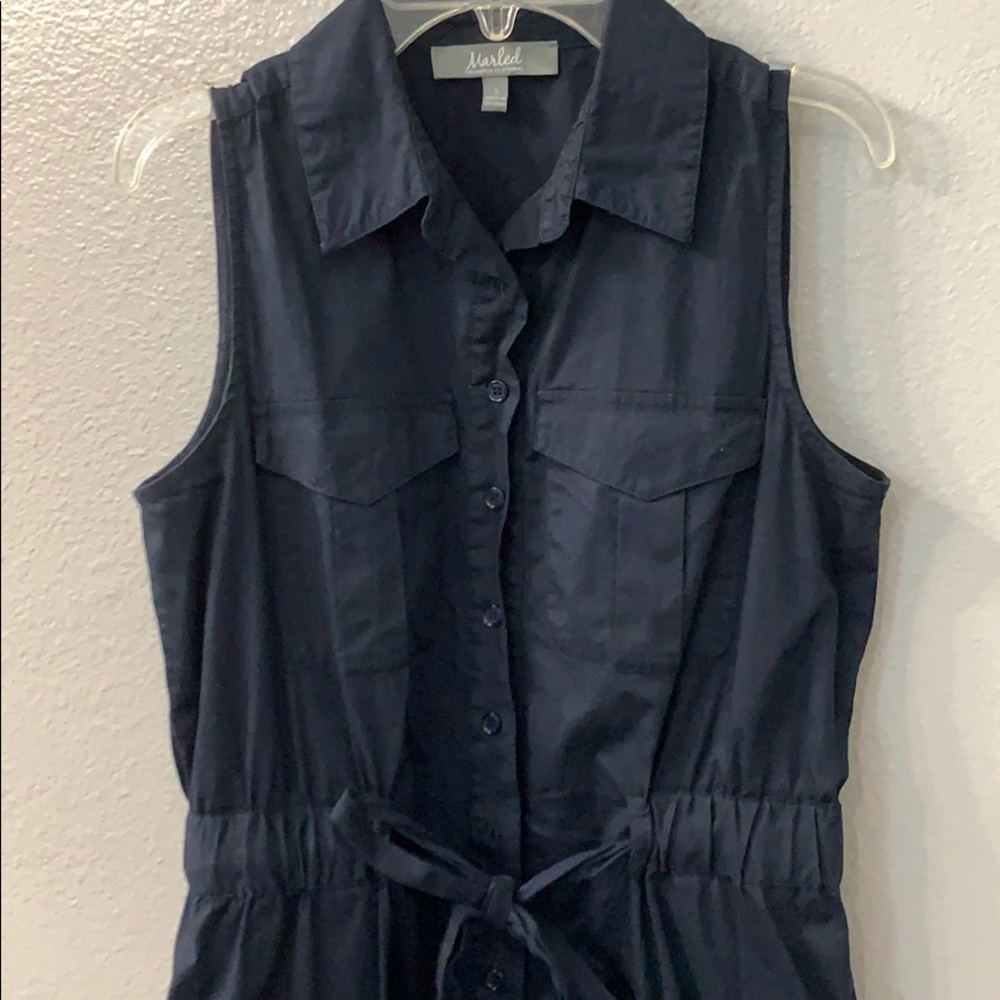 Navy button up shirt dress